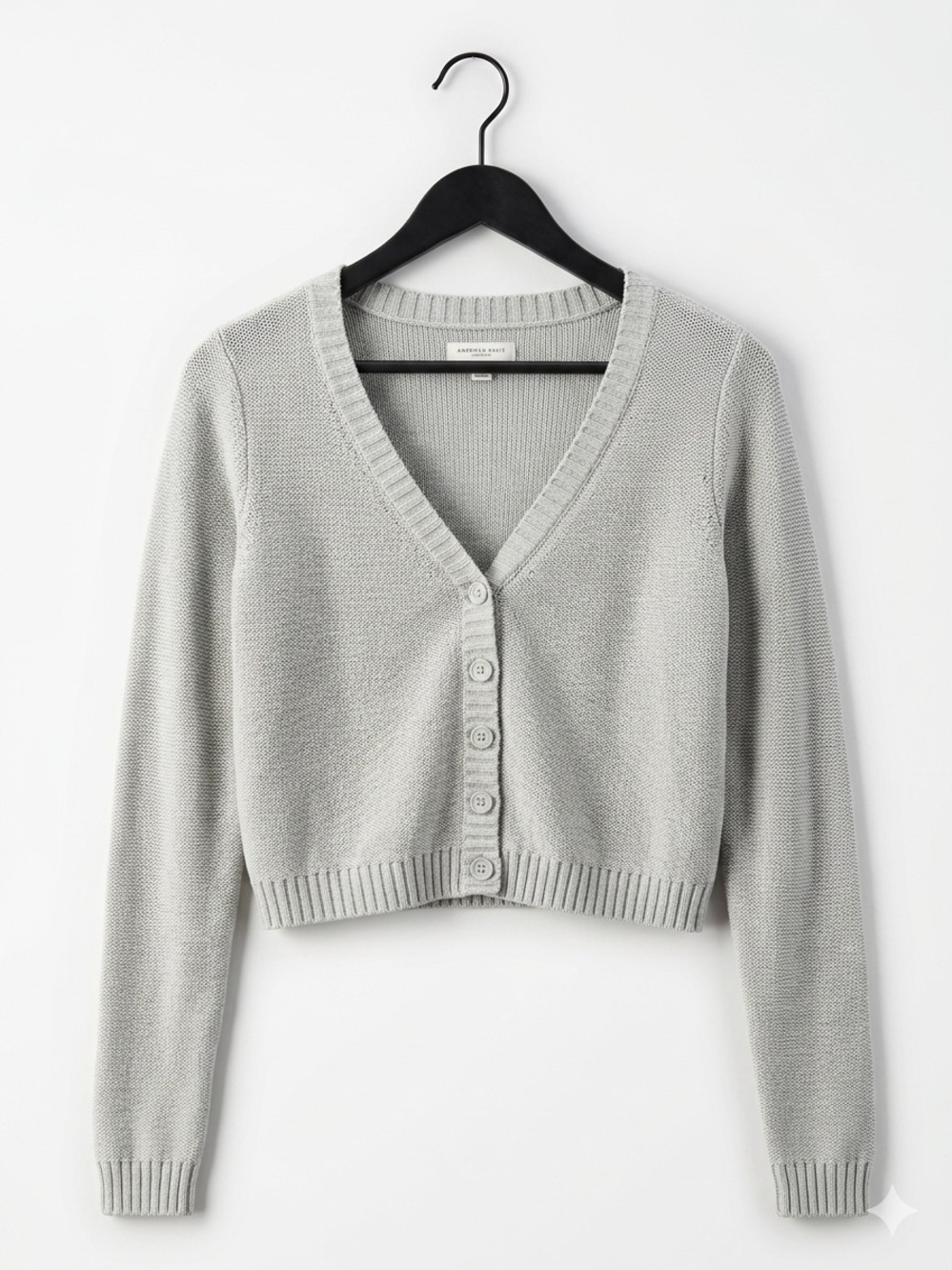 American Eagle Outfitters Light Gray Cropped V-Neck Button Cardigan - Picture 1 of 1